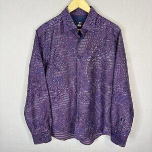 Stone Rose Button Up Shirt Purple Stripe Pattern Cotton Blend Men’s L-XL (4)